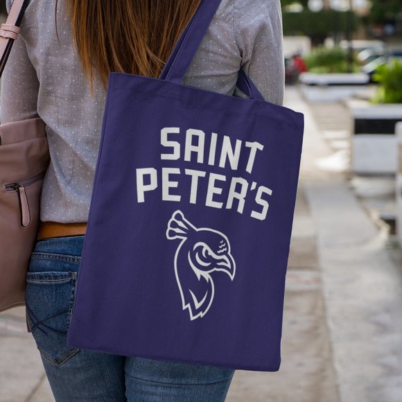 NEW Saint St Peters Peacocks Mascot Wordmark Canvas Medium Tote Bag NAVY - Picture 2 of 2